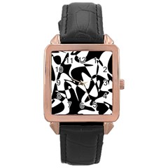 Black And White Elegant Pattern Rose Gold Leather Watch  by Valentinaart