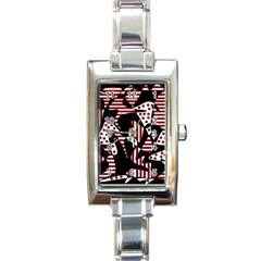 Red, Black And White Abstraction Rectangle Italian Charm Watch by Valentinaart