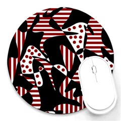 Red, Black And White Abstraction Round Mousepads by Valentinaart