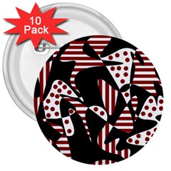 Red, Black And White Abstraction 3  Buttons (10 Pack)  by Valentinaart