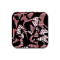 Red, Black And White Abstraction Rubber Coaster (square)  by Valentinaart