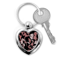 Red, Black And White Abstraction Key Chains (heart)  by Valentinaart