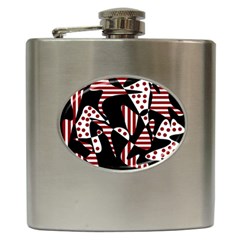 Red, Black And White Abstraction Hip Flask (6 Oz) by Valentinaart