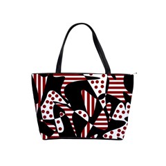 Red, Black And White Abstraction Shoulder Handbags by Valentinaart