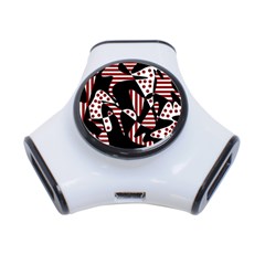 Red, Black And White Abstraction 3-port Usb Hub by Valentinaart