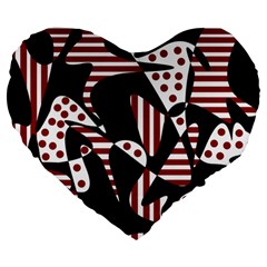 Red, Black And White Abstraction Large 19  Premium Heart Shape Cushions by Valentinaart