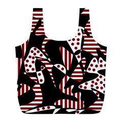 Red, Black And White Abstraction Full Print Recycle Bags (l)  by Valentinaart