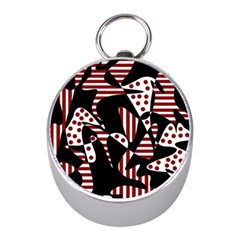 Red, Black And White Abstraction Mini Silver Compasses