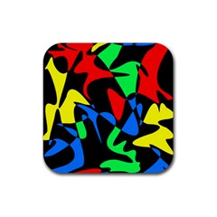 Colorful Abstraction Rubber Coaster (square)  by Valentinaart