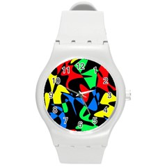 Colorful Abstraction Round Plastic Sport Watch (m) by Valentinaart