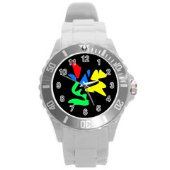 Colorful Abstraction Round Plastic Sport Watch (l) by Valentinaart