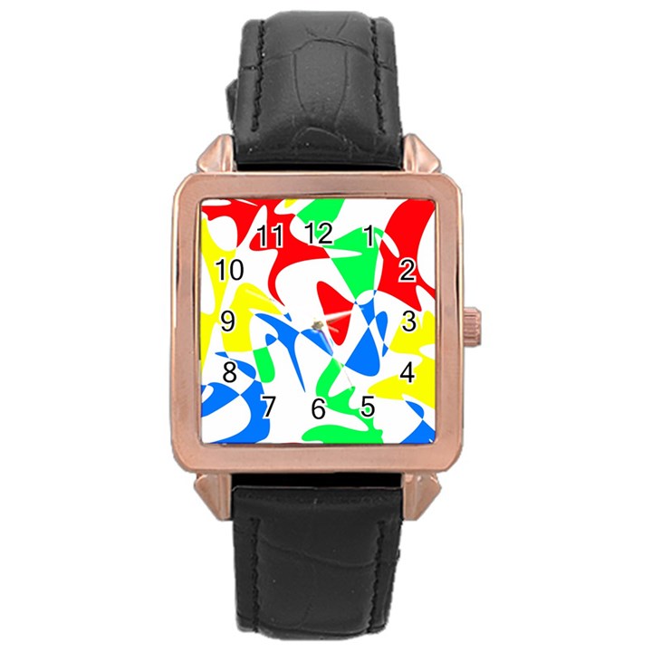 Colorful abstraction Rose Gold Leather Watch 