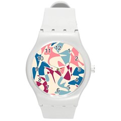 Blue, Pink And Purple Pattern Round Plastic Sport Watch (m) by Valentinaart