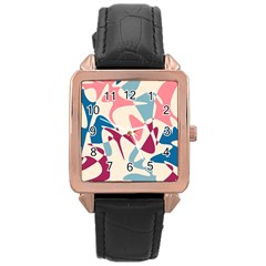 Blue, Pink And Purple Pattern Rose Gold Leather Watch  by Valentinaart