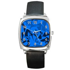 Blue Pattern Square Metal Watch by Valentinaart