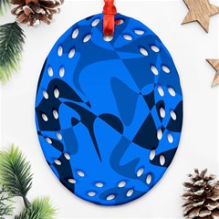 Blue Pattern Oval Filigree Ornament (2-side)  by Valentinaart