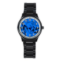 Blue Pattern Stainless Steel Round Watch by Valentinaart