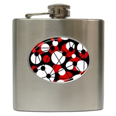 Red, Black And White Pattern Hip Flask (6 Oz) by Valentinaart