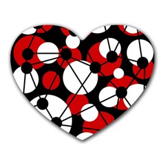 Red, Black And White Pattern Heart Mousepads by Valentinaart