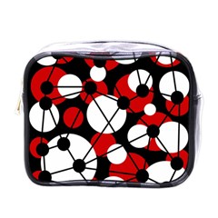 Red, Black And White Pattern Mini Toiletries Bags by Valentinaart