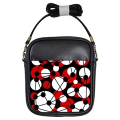 Red, Black And White Pattern Girls Sling Bags by Valentinaart