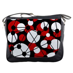 Red, Black And White Pattern Messenger Bags by Valentinaart