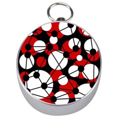 Red, Black And White Pattern Silver Compasses by Valentinaart