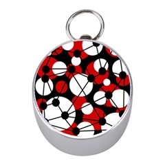 Red, Black And White Pattern Mini Silver Compasses