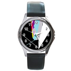 Colorful Abstraction Round Metal Watch by Valentinaart