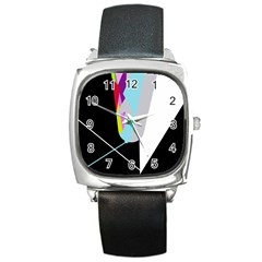 Colorful Abstraction Square Metal Watch by Valentinaart