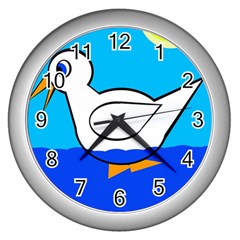 White duck Wall Clocks (Silver) 