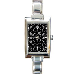 Black And White Floral Pattern Rectangle Italian Charm Watch by Valentinaart