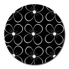 Black And White Floral Pattern Round Mousepads by Valentinaart