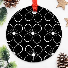 Black And White Floral Pattern Ornament (round)  by Valentinaart