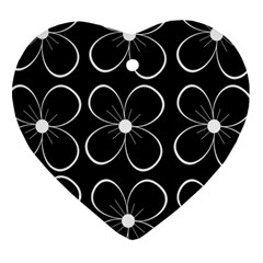 Black And White Floral Pattern Ornament (heart)  by Valentinaart