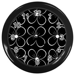 Black And White Floral Pattern Wall Clocks (black) by Valentinaart