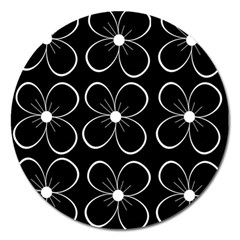 Black And White Floral Pattern Magnet 5  (round) by Valentinaart