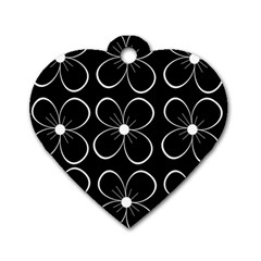 Black And White Floral Pattern Dog Tag Heart (two Sides) by Valentinaart