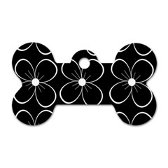 Black And White Floral Pattern Dog Tag Bone (one Side) by Valentinaart