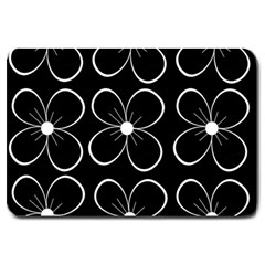 Black And White Floral Pattern Large Doormat  by Valentinaart