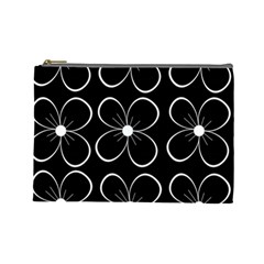 Black And White Floral Pattern Cosmetic Bag (large)  by Valentinaart