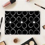 Black and white floral pattern Cosmetic Bag (Large)  Back