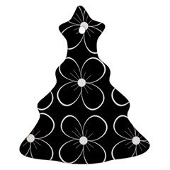 Black And White Floral Pattern Ornament (christmas Tree) by Valentinaart