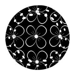 Black And White Floral Pattern Round Filigree Ornament (2side) by Valentinaart