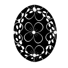 Black And White Floral Pattern Oval Filigree Ornament (2-side)  by Valentinaart