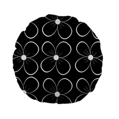 Black And White Floral Pattern Standard 15  Premium Round Cushions by Valentinaart