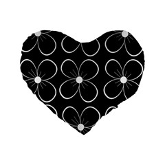 Black And White Floral Pattern Standard 16  Premium Heart Shape Cushions by Valentinaart