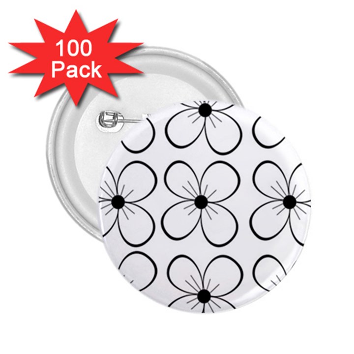 White flowers pattern 2.25  Buttons (100 pack) 