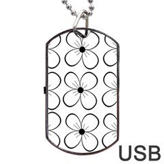 White Flowers Pattern Dog Tag Usb Flash (one Side)