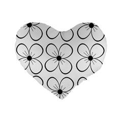 White Flowers Pattern Standard 16  Premium Flano Heart Shape Cushions